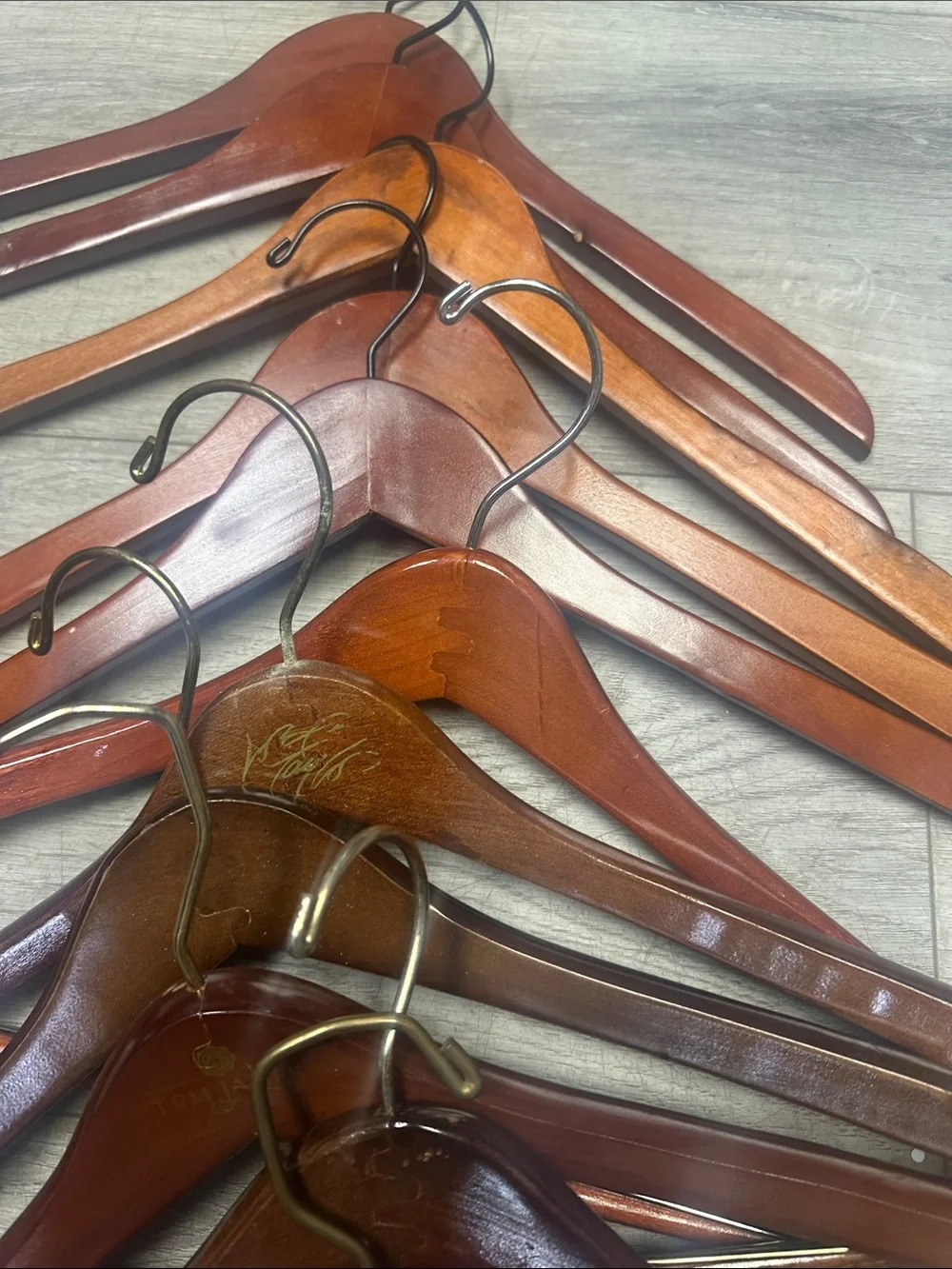Set of 11 Wooden Suit Hangers - Cherry Finish